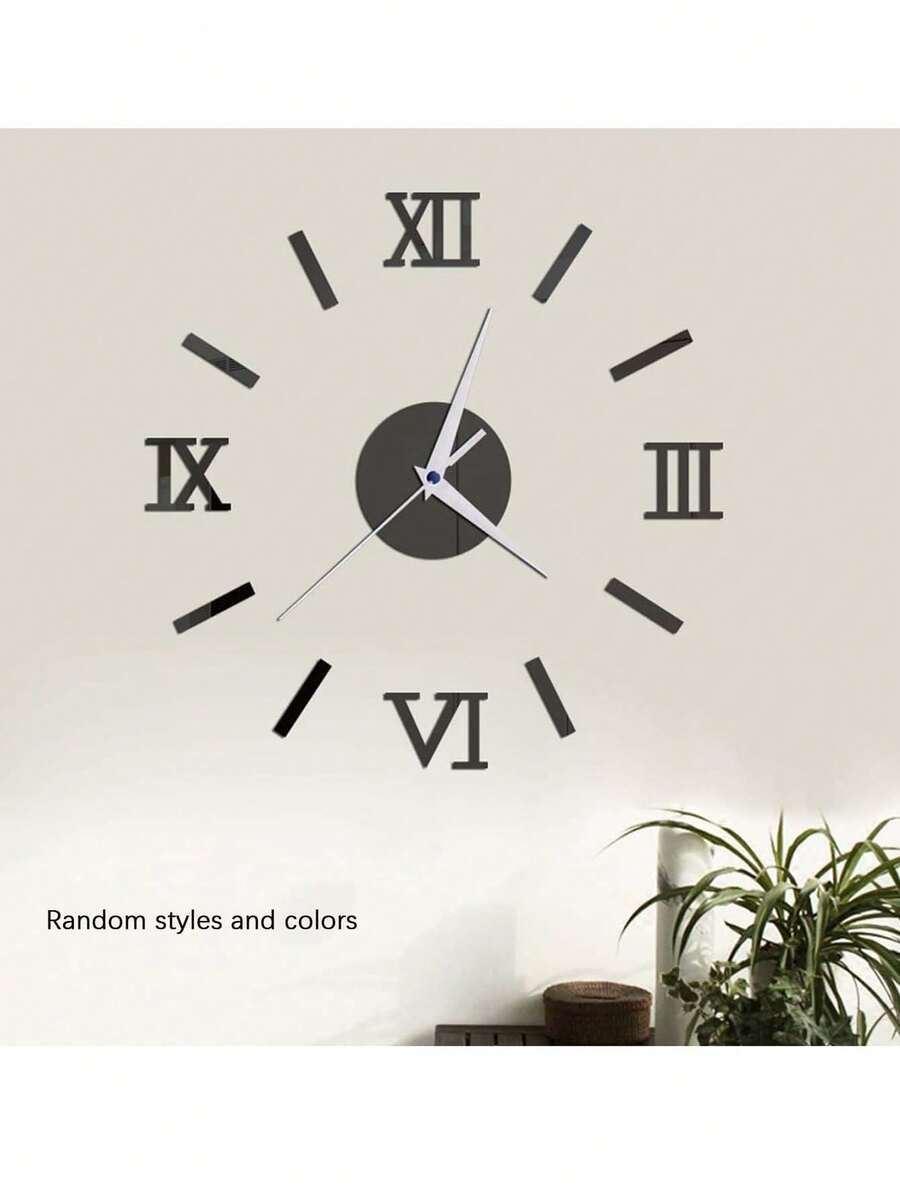 1pc Decoration Clock, Roman Numerals Design DIY Clock For Home Decor - Black - View 1