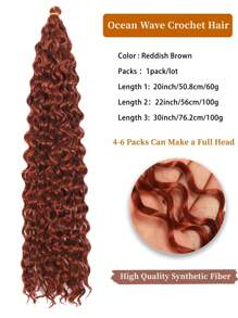 20/22/30 英寸红棕色柔软海浪钩针发深波浪扭曲钩针接发卷发编织发 1 包女士长波浪水波辫子合成钩针编织发（20/30 英寸） - 鏽棕色 - 查看 4