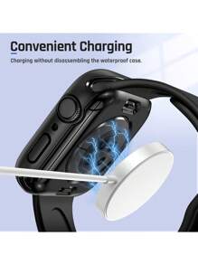 1pc Black 360-Degree Full Coverage Protective Case + Tempered Glass Screen Protector, Waterproof Watch Shell Compatible With Apple Watch 40/41/42/44/45/46/49mm, Compatible With Apple Watch Ultra/SE Series 11/10/9/8/7/6/5/4, Smart Watch Accessory - Black - View 5