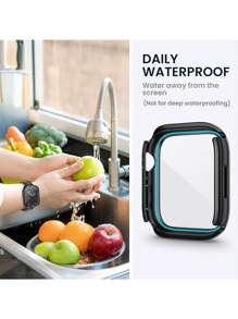 1pc Black 360-Degree Full Coverage Protective Case + Tempered Glass Screen Protector, Waterproof Watch Shell Compatible With Apple Watch 40/41/42/44/45/46/49mm, Compatible With Apple Watch Ultra/SE Series 11/10/9/8/7/6/5/4, Smart Watch Accessory - Black - View 7