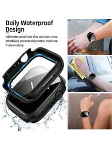 1pc Black 360-Degree Full Coverage Protective Case + Tempered Glass Screen Protector, Waterproof Watch Shell Compatible With Apple Watch 40/41/42/44/45/46/49mm, Compatible With Apple Watch Ultra/SE Series 11/10/9/8/7/6/5/4, Smart Watch Accessory - Black - View 4