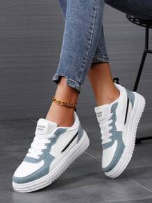 NỮ Giày dép Đồ họa Mặt trước thắt dây Giày trượt băng Thể thao Giày thể thao - Xanh và trắng - Xem 7