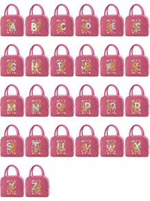 1 件卡通图案挎包保温午餐盒，尼龙轻便便携式午餐收纳袋，学校办公室野餐午餐手提包学校收纳袋教师收纳袋教室袋教室收纳袋学校用品袋 - 粉色 - 查看 2