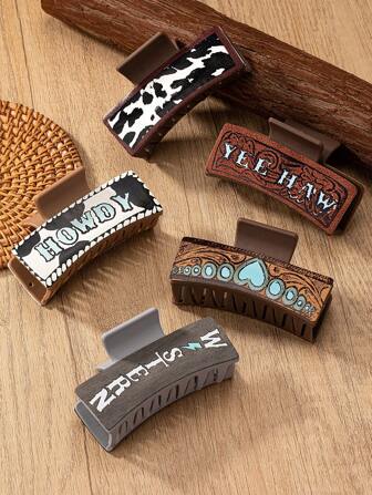 1 件 PU 皮革西式牛皮绿松石 Howdy 闪电印花发夹，适合女士，发饰礼物送给妻子妈妈女朋友朋友波西米亚情人节情人发夹