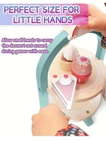 木質蛋糕和糕點塔玩具,雙層假食品甜點玩具,親子互動玩具,假裝玩具廚房用品,萬聖節感恩節聖誕節禮物 - 彩色 - 查看 5