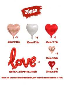 26入組愛情信件氣球套裝,18''大尺寸紅色字母形氣球,適用於婚禮、情人節、派對裝飾 - 彩色 - 查看 4