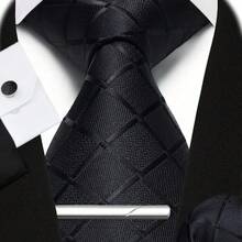 4入組男士經典格紋純色編織領帶,口袋方巾,袖扣和領帶夾套裝,完美適用於伴郎,婚禮,約會,派對,假日等 - 彩色 - 查看 15