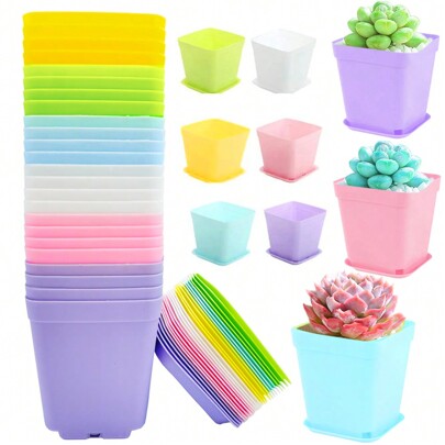 24 Packs 3 Inch Plastic Plant Pots,Seedling Nursery Pots With Saucers,Succulent Flower Planter Container For Garden,Room,Office,Balcony Decor,Multicolor