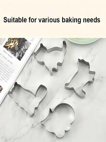 5 Piezas, Cortadores De Galletas Con Dibujos Animados De Gatitos, Cortadores De Pastelería De Acero Inoxidable, Lindos Moldes De Galletas De Gato Kawaii, Herramientas De Horneado, Accesorios De Cocina - Plateado - Ver 6