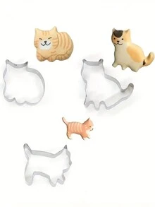 5 Piezas, Cortadores De Galletas Con Dibujos Animados De Gatitos, Cortadores De Pastelería De Acero Inoxidable, Lindos Moldes De Galletas De Gato Kawaii, Herramientas De Horneado, Accesorios De Cocina - Plateado - Ver 4