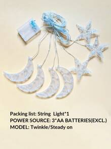 1 Guirnalda de 82 luces LED con estrellas y lunas, de 2m/6.56ft, alimentadas por batería, decoración interior del hogar, luces de hadas, adecuadas para bodas, fiestas, vacaciones, dormitorio, habitación, decoración de pared, se puede usar como lámpara de luna - Amarillo - Ver 12