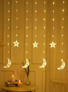 1 Guirnalda de 82 luces LED con estrellas y lunas, de 2m/6.56ft, alimentadas por batería, decoración interior del hogar, luces de hadas, adecuadas para bodas, fiestas, vacaciones, dormitorio, habitación, decoración de pared, se puede usar como lámpara de luna - Amarillo - Ver 5