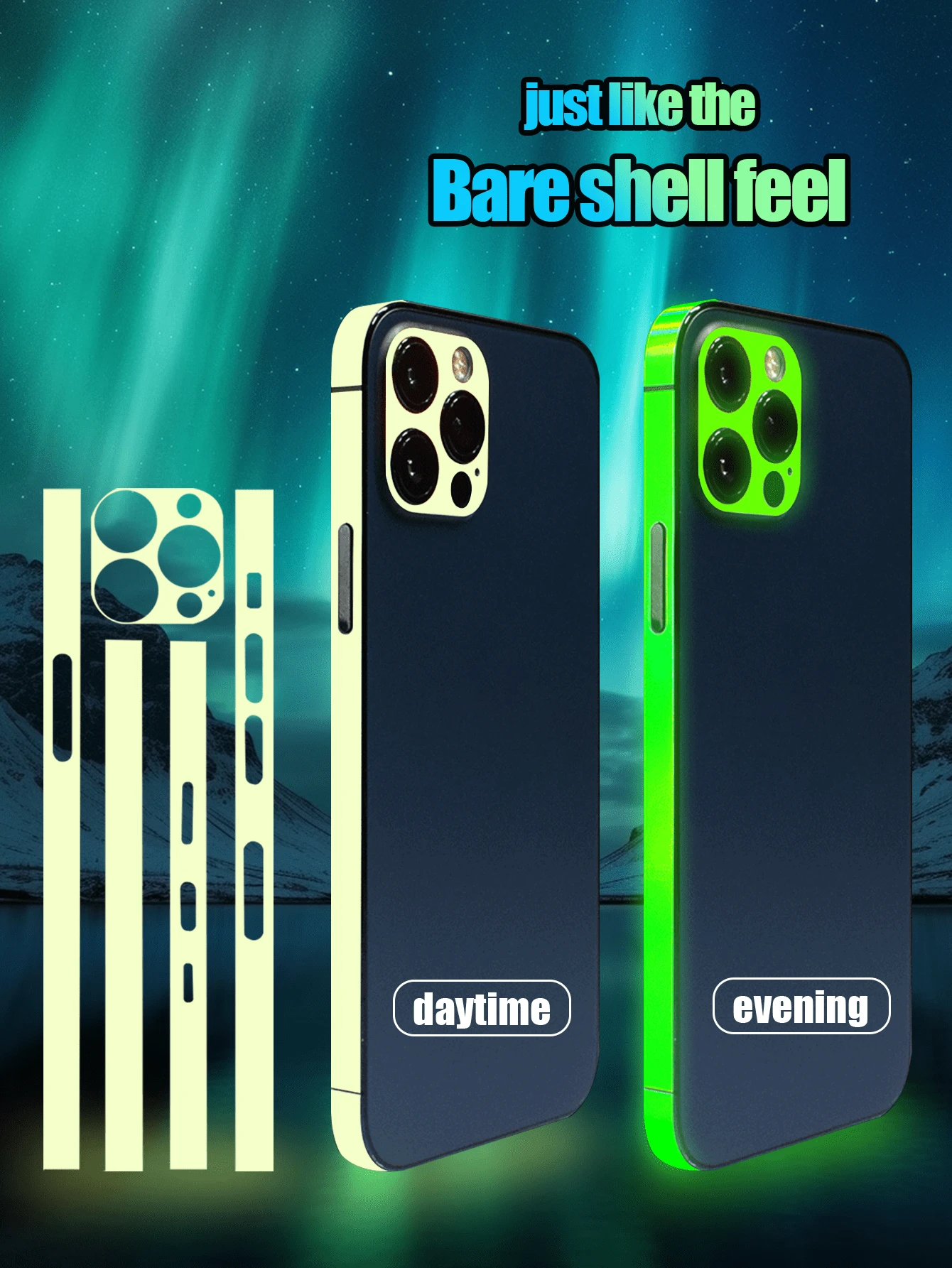 2pcs NightGlow Phone Frame Protector & Camera Decoration Sticker Set