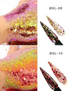 12入組變色龍閃粉手工指甲貼紙化妝品眼影變色龍大閃片混合閃粉套裝DIY指甲飾品指甲寶石指甲用品 - 彩色 - 查看 8