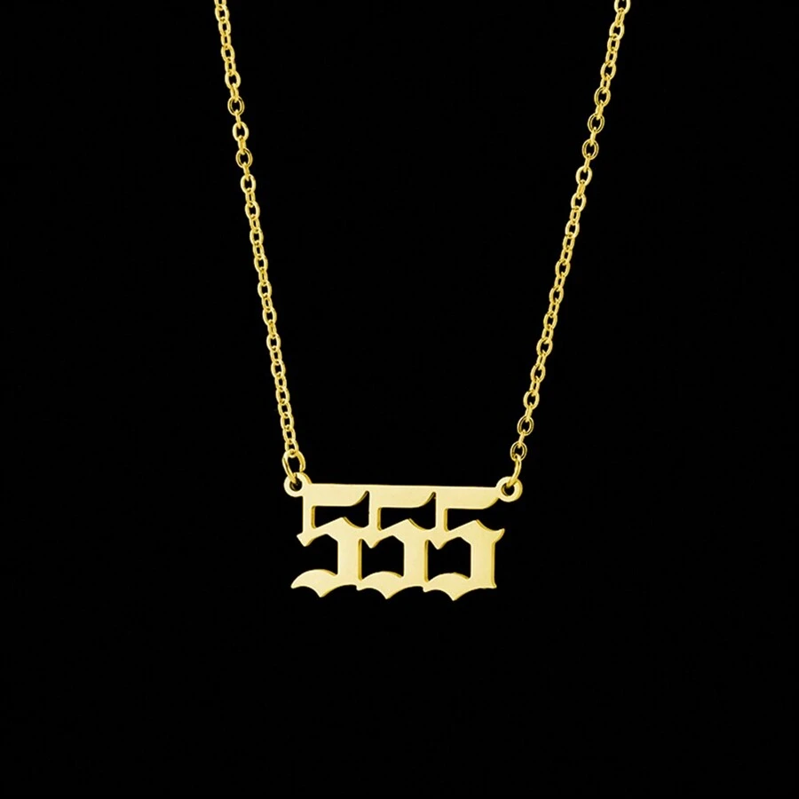 1個金色天使數字555項鍊,不銹鋼數字吊墜 - 金黃色 - 查看 1