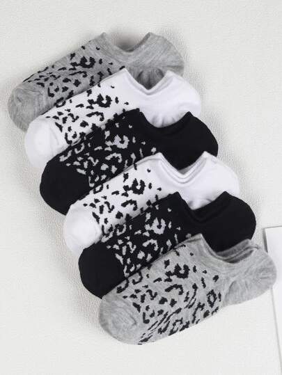 6pairs/Set Multicolor Leopard Print Shallow & Anti-Slip & Sweat-Absorbing No-Show Women's Socks