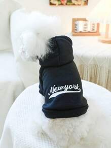 1pc Pet Clothing With Hood Featuring Paw Print Design - Solid Black Sweatshirt For Dogs/Cats