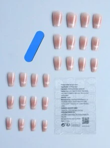 Elevate Your Style With 24pcs Sweet Pink Cat Eye Press On Nails, French Tip Short Coffin Full Cover Fake Nail Kit Nail Supplies