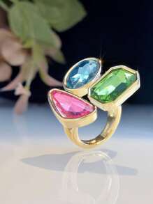 1pc Vintage Blue Crystal Glass Adjustable Women's Ring - Multicolor - View 2