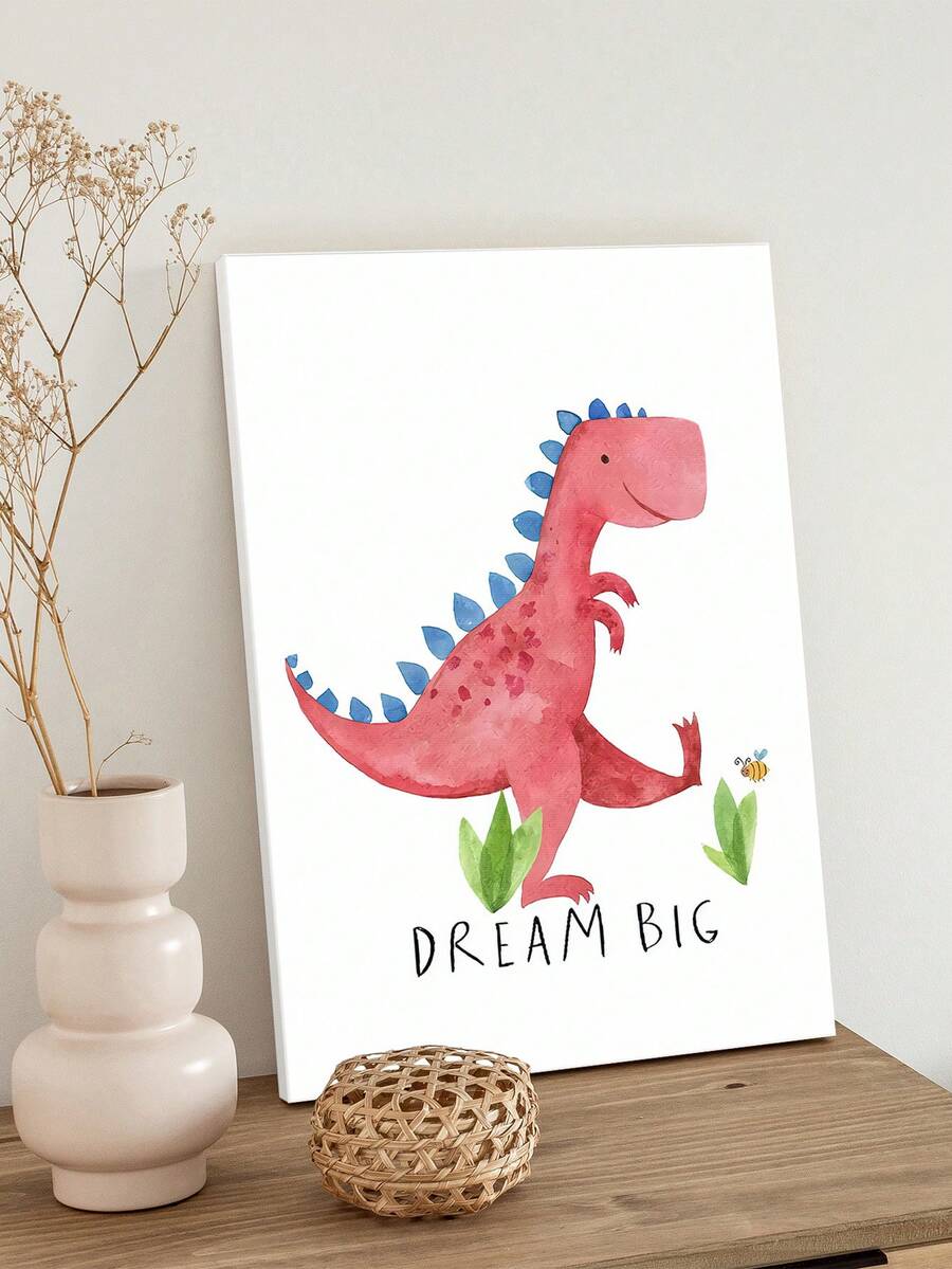 1 Tấm Tranh In Canvas Nghệ Thuật Hình Khủng Long Núi Lửa Cây Dừa Trang Trí Nhà Cửa Cho Phòng Khách Làm Bằng Tấm PVC - Màu Hồng Tươi - Xem 1