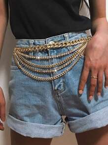 水鑽腰鍊金色金屬腰帶分層身體鏈水晶肚皮鏈派對首飾女士和女孩 - 腰鏈 - 查看 3