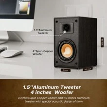 Starfavor Passive Bookshelf Speakers,2 Way Home Stereo Speakers,Passive Speakers Pair For Desktop Stereo Or Home Theater Surround Sound,Boost Bass,4-Inch Woofer And 1.5" Aluminum Tweeter - 黑色 - 查看 5