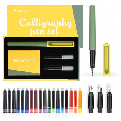 1 Set Calligraphy Pen Kit - 3 Different Nib Sizes And 18 Various Ink Cartridges Set, For Calligraphy Practice, Writing, Letter Writing, Signing - Complete Easy-To-Learn Set For Beginners Back To School