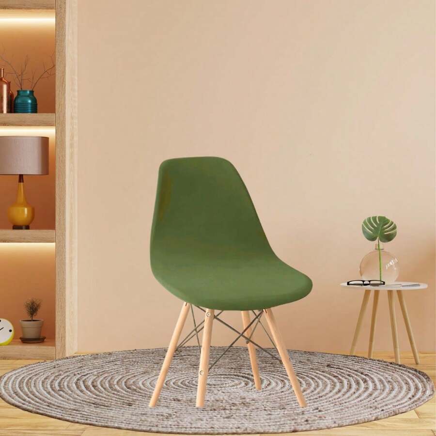 01 Capa De Cadeira Charles Eiffel Nordic Eames Luxo De Malha Gel Premium - Verde Oliva - Visão 1