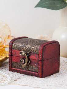1 件小型木制百宝箱，带花卉图案，装饰性复古风格箱子，适合珠宝纪念品、硬币收藏和家居装饰返校 - 灰色 - 查看 10