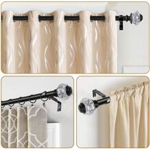 1pc Long Curtain Rods, Telescoping Splicing 1 Inch Curtain Rod For Windows, Bedroom, Drapery Rods With Decorative Translucent Finials, Black/Sliver/Gold - 黑色 - 查看 4