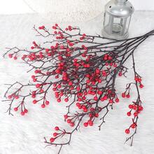 1pc Chinese Style Artificial Flowering Fruit Branch, Living Room Decor - Red - View 4