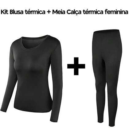 Conjunto de roupa íntima térmica feminina, blusa de manga comprida com gola redonda e leggings, 2 peças, camada de base quente elástica