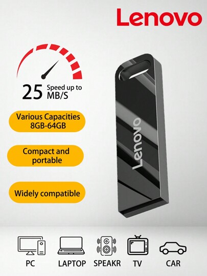 Lenovo 64GB USB Flash Drives 16GB 32GB Metal Real Capacity Memory Stick High Speed Flash Memory Black U Disk For PC