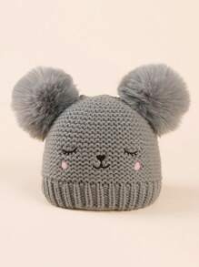 1 件裝卡通刺繡臉針織帽適合 0-2 歲嬰兒,男女通用 - 灰色 - 查看 1