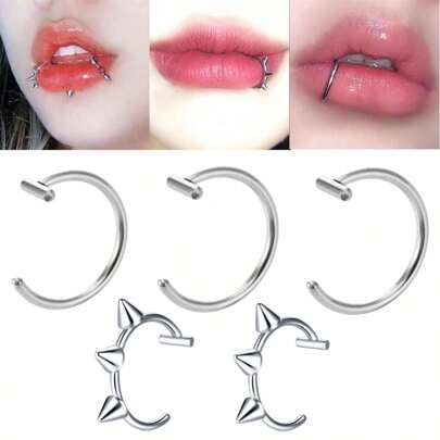 5入組不鏽鋼唇環、鼻環、手鐲、向下門環、軟骨耳環設置,男女適用