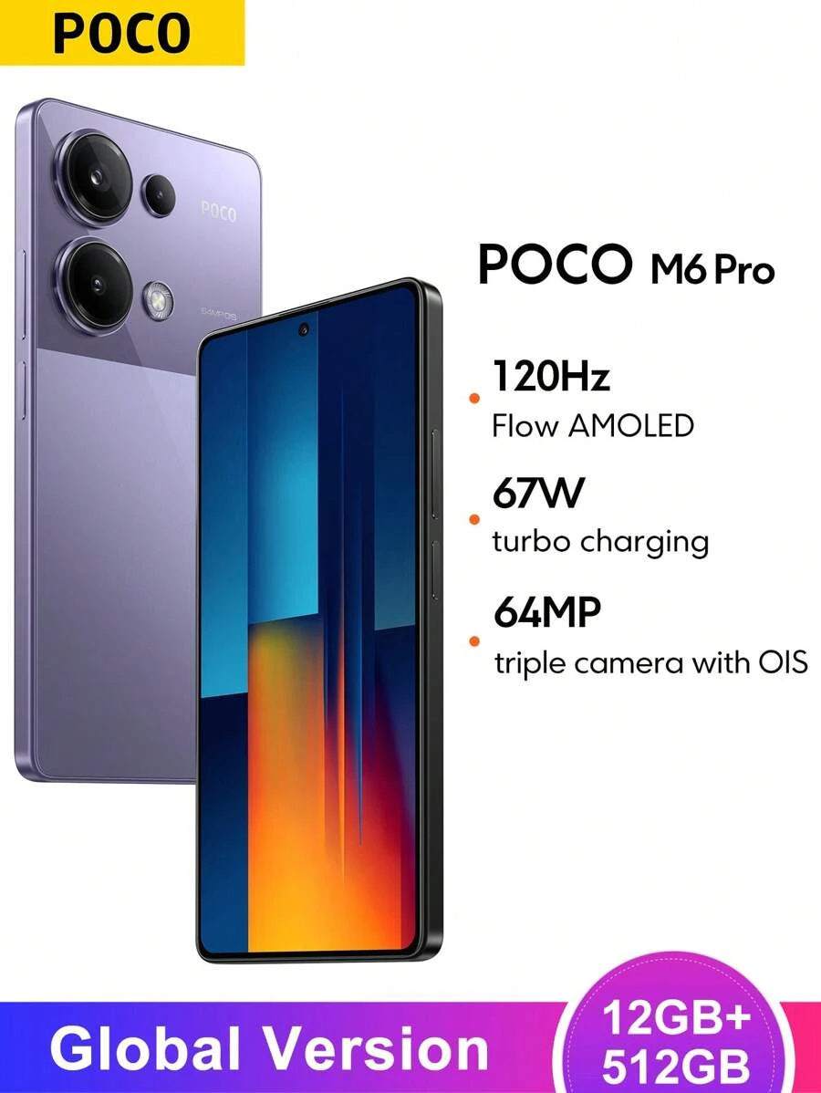 Xiaomi Poco M6 Pro 12gb+512gb 全球版 Helio G99-ultra 八核心處理器 120hz 6.67" Fhd+ Amoled Dotdisplay 64mp 三鏡頭帶光學防震 67w 快速充電 5000mah 電池 支援nfc