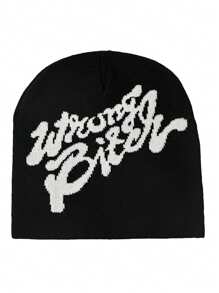 1 pièce Casquette tricotée élastique unisexe pour automne/hiver, style de rue de hip-hop, impression de lettre, chapeau de cagoule, gardant au chaud