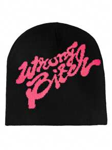 1 pièce Casquette tricotée élastique unisexe pour automne/hiver, style de rue de hip-hop, impression de lettre, chapeau de cagoule, gardant au chaud