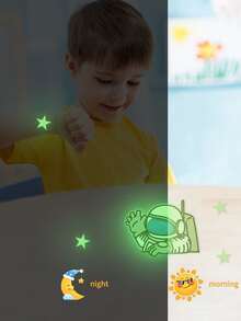 1入組夜光太空人頭盔和星星形狀兒童藝術熒光貼紙 - 彩色 - 查看 6