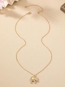 1pc Fashionable Minimalist Elephant Pendant Necklace - Yellow Gold - View 5