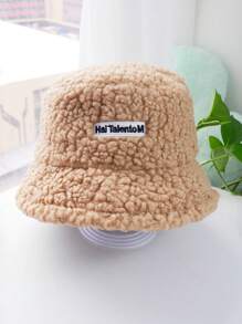 兒童冬季加厚羊皮桶帽，男女兼用 - 卡其色 - 查看 1