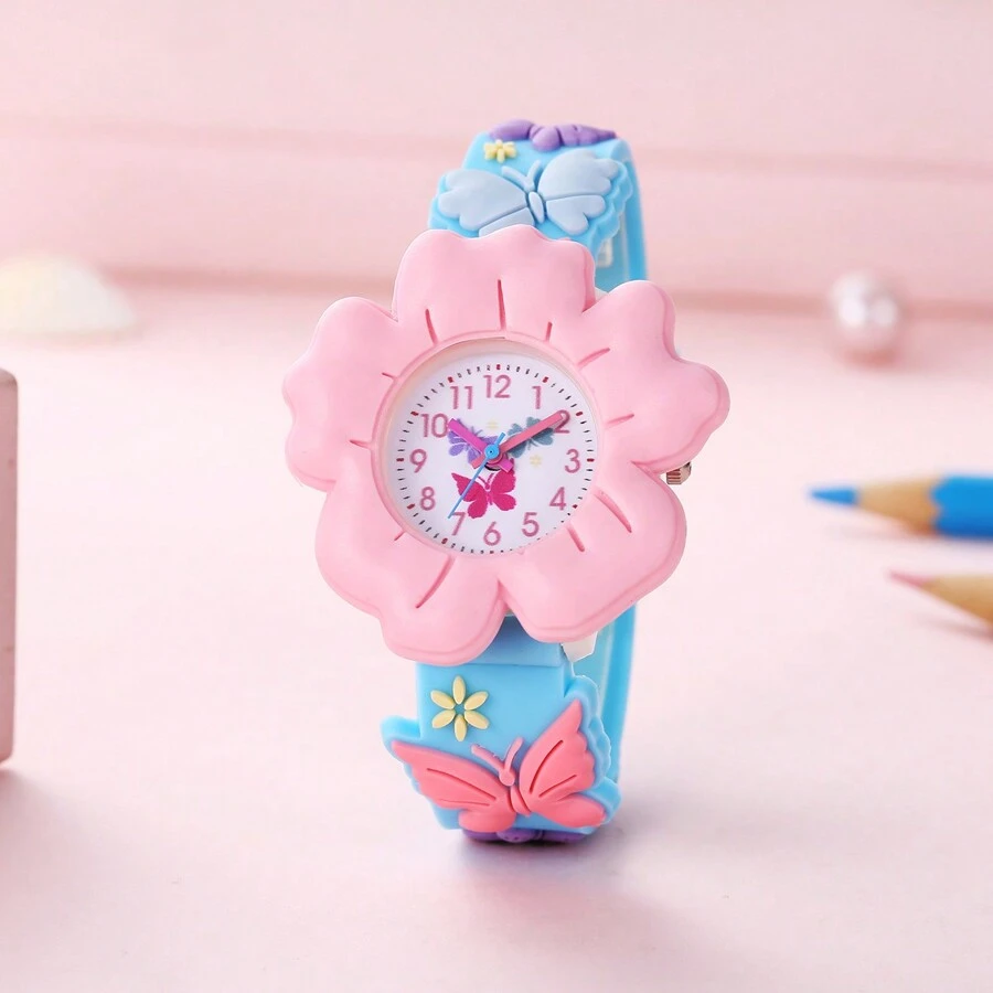 New Kids' Flower & Butterfly Cartoon Watch 3d Pattern Pvc Soft Skin