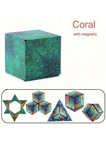 Cubo Mágico Tridimensional Antiestresse, Brinquedo Geométrico com Infinitas Possibilidades de Mudança Magnética, Aliviador de Tensão, Brinquedos Fidget Magnéticos, Maleáveis, Quebra-cabeças, Quebra-cabeças para Adultos, Quebra-cabeças - Multicolorido - Visão 5