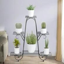 Estanteria para Macetas Metalica, Soporte Macetas Exterior Estante Decorativo de Hierro Estanteria Metalica para Plantas Interior Jardín Balcon Terraza con 6 Niveles - Negro - Ver 5