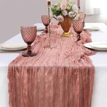 1pc Cheese Cloth Table Runner, Bohemian Gauze Cheesecloth Table Cloth With Country Style Transparent Placemat, Suitable For Wedding, Baby Shower, Birthday Or Holiday Party Cake Table Decoration, Romantic Banquet Table Decoration Chiffon Table Runner
