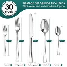 Targzier Besteck Set für 6 Personen, 30 teilig Essbesteck Set inkl. Messer, Gabel, Löffel, Besteck Edelstahl Spiegelpoliert, Spülmaschinenfest