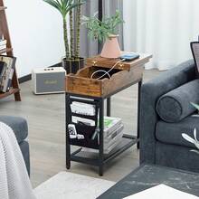 Industrial End Table With Charging Station And Flip Top-Rustic Brown - Nâu và đen mộc mạc - Xem 5