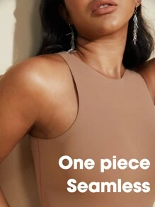 1件女士無縫無袖造型衣,有收腹控制功能的緊身連褲裝 - 杏色 - 查看 4