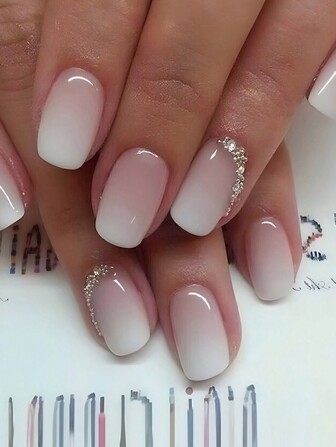 Y2k Upgrade Your Look: 24pcs/Set Long Square Shape Pink Nails With French Ombre & Rhinestone Chain Design, Sweet, Elegant, Luxurious And Simple Style, Detachable Press On Nails Suitable For Holiday, Party, Date, And Daily Wear Nail Supplies