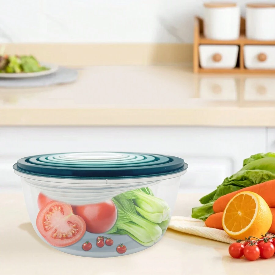 7-Piece Food Storage Containers With Lids, Salad Dressing And Condiment Containers, And Steam Vents, Microwave And Dishwasher Safe - Black and White - View 1